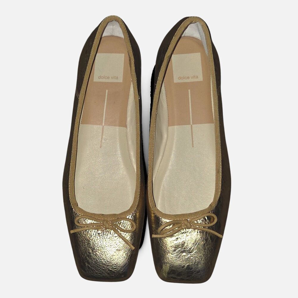 Dolce Vita Size 7.5 Anisa Square Toe Ballet Flats Silver Crackle Metallic
